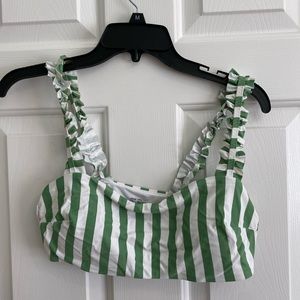 Aerie Green and White Striped Padded Bikini Top